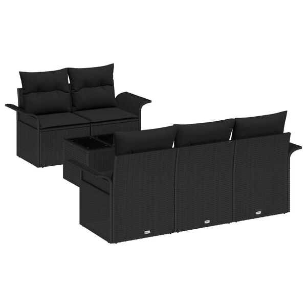 vidaXL Garten-Sofa-Set 6 pcs Schwarz Poly-Rattan und Stahl und Glas