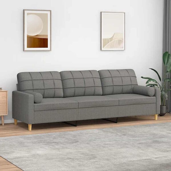vidaXL 3-Sitzer-Sofa mit Kissen Dunkelgrau 210 cm Stoff