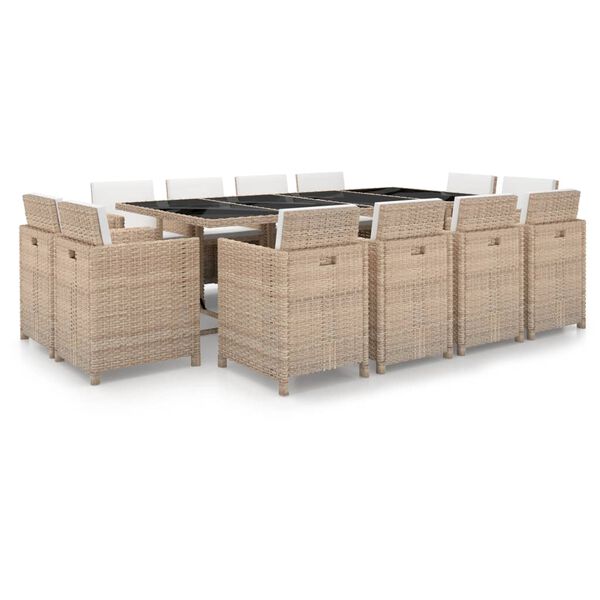 vidaXL 13-tlg. Garten-Essgruppe mit Auflagen Poly Rattan Beige