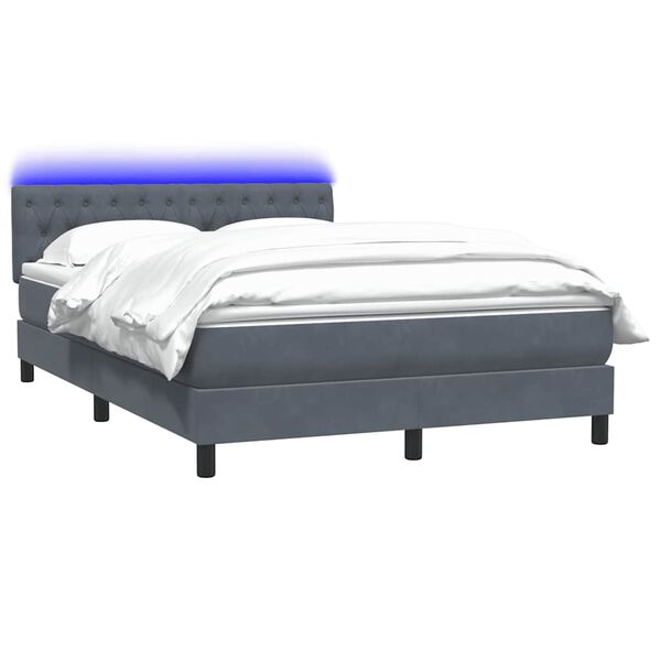 vidaXL Boxspringbett mit Matratze & LED Dunkelgrau 140x220 cm Samt
