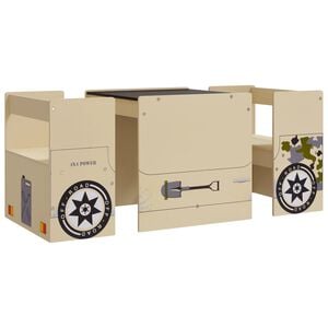 vidaXL 3-tlg. Kindertisch und Stuhl Set Gel&auml;ndewagen-Design MDF