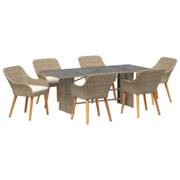vidaXL Garten Essgruppe mit Kissen 7 pcs Beige Poly-Rattan