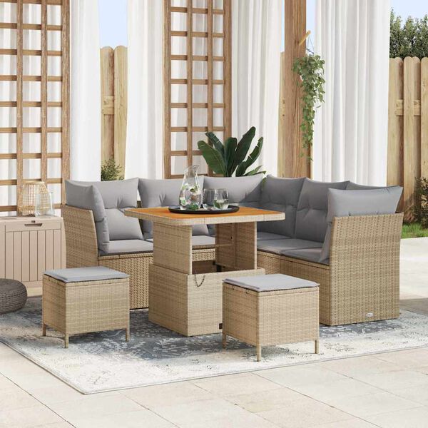 vidaXL Garten-Sofa-Set mit Kissen 8 pcs Beige und Hellgrau