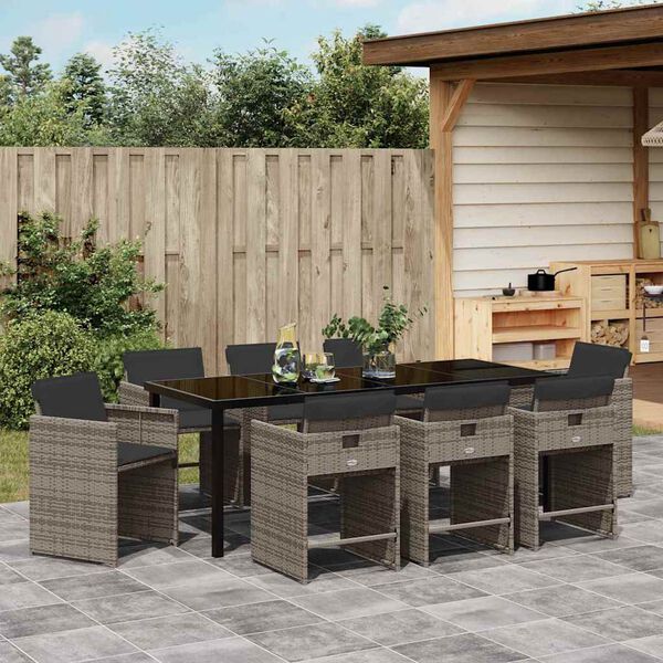vidaXL Garten Essgruppe 9 pcs Grau Poly-Rattan