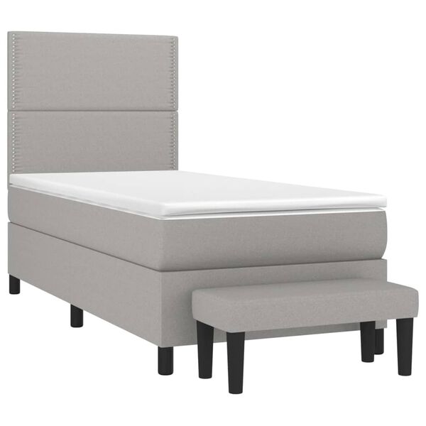 vidaXL Boxspringbett mit Matratze Hellgrau 90x190 cm Stoff