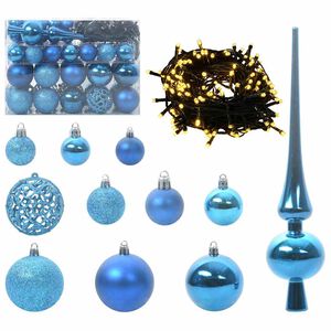 vidaXL Weihnachtskugel-Set 61 stk. Blau &Oslash; 6 cm Kunststoff 150 LEDs