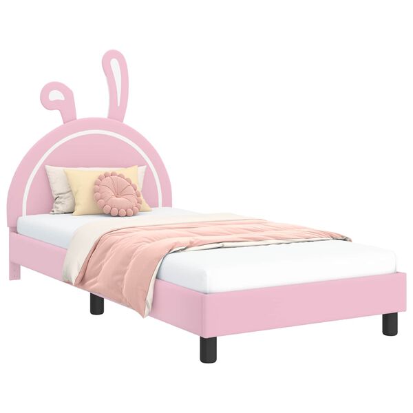 vidaXL Kinderbettgestell mit Kopfteil mit Kopfteil Rosa 90 x 190 cm PU
