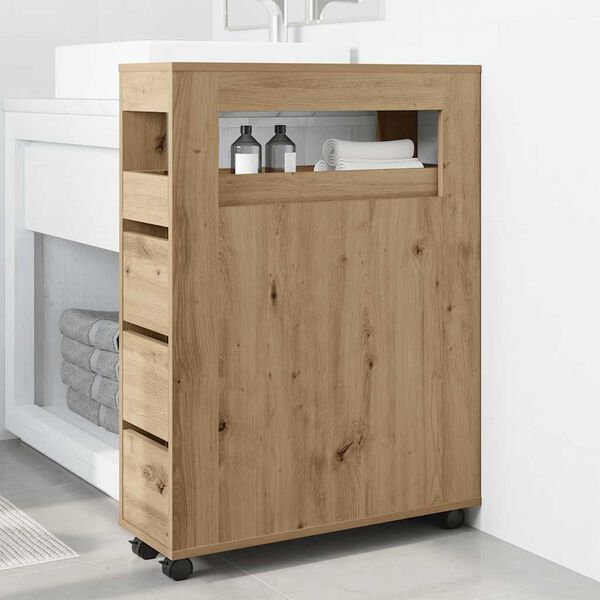vidaXL Badschrank Schmal mit Rollen Artisan-Eiche Holzwerkstoff