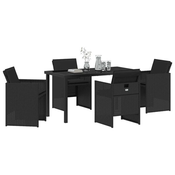 vidaXL Garten Essgruppe mit Kissen 5 pcs Schwarz Poly-Rattan