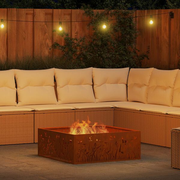 vidaXL Feuerstelle Braun 80 x 80 x 30 cm Wetterfeststahl