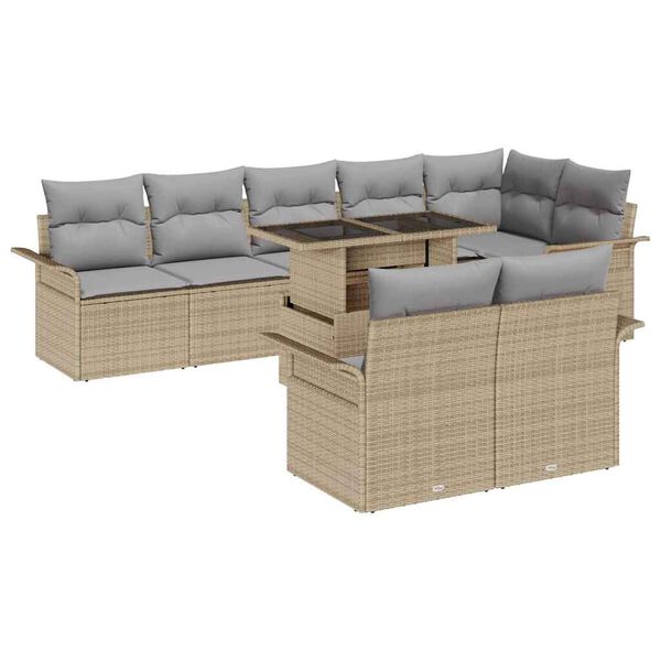 vidaXL Garten-Sofa-Set mit Kissen mit Speicher 9 pcs Beige Poly Rattan