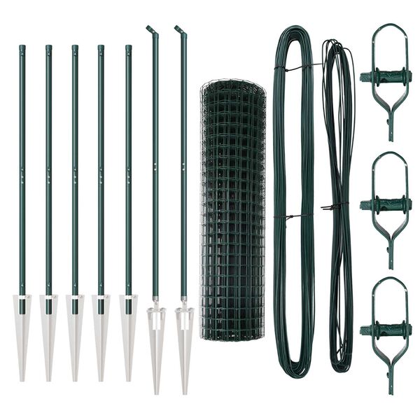 vidaXL Zaun mit Pfosten Gr&uuml;n 1,4 x 10 m Stahl und PVC