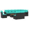 vidaXL 11-teiliges Gartensofa-Set mit Kissen, schwarzes Polyrattan