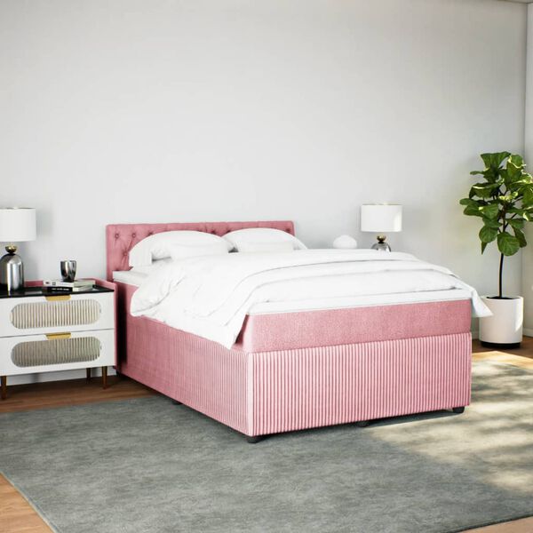vidaXL Boxspringbett mit Matratze Rosa 140x200 cm Samt