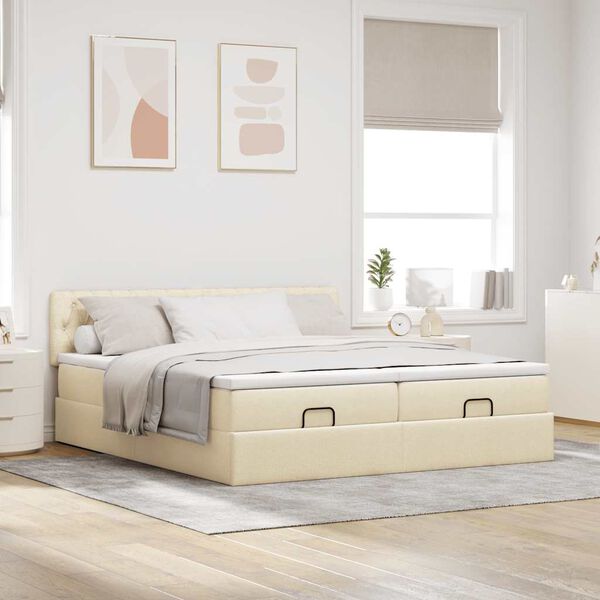 vidaXL Ottoman-Bett mit Matratzen Creme 160x200 cm Stoff
