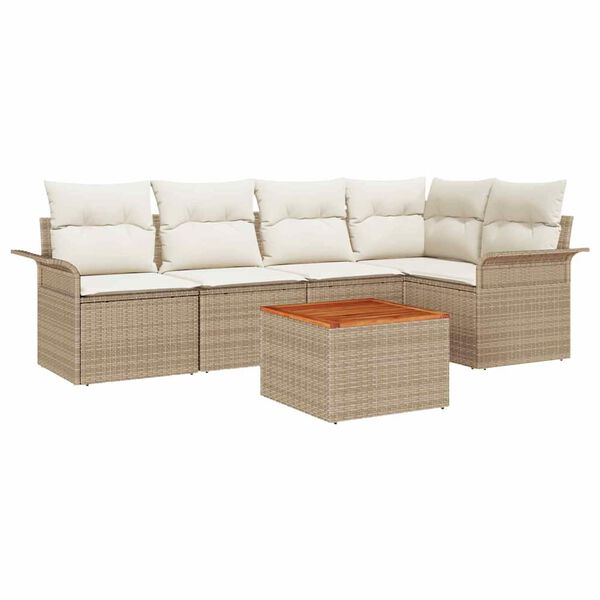 vidaXL Garten-Sofa-Set mit Kissen mit Speicher 6 pcs Beige und Creme