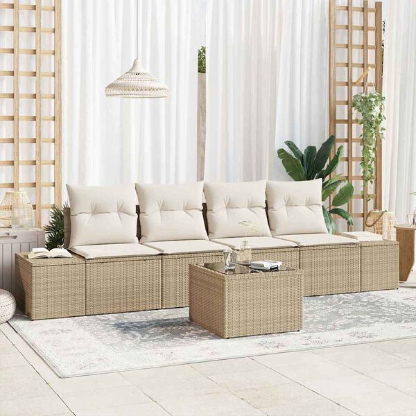 vidaXL Garten-Sofa-Set mit Kissen 5 pcs Beige und Creme Poly-Rattan