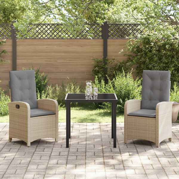 vidaXL Garten Essgruppe mit Kissen 3 pcs Beige Poly-Rattan