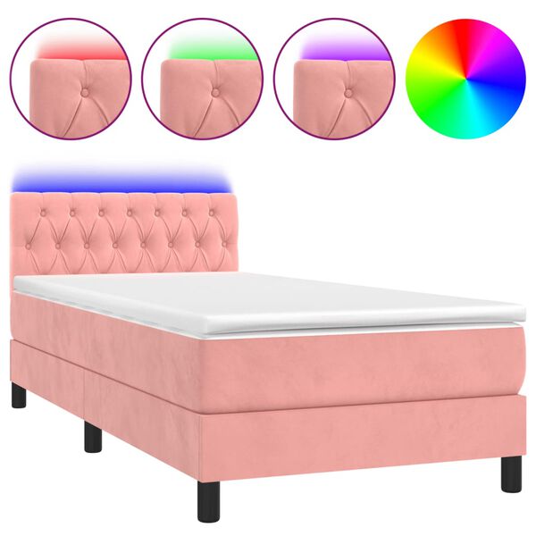 vidaXL Boxspringbett mit Matratze & LED Rosa 100x200 cm Samt