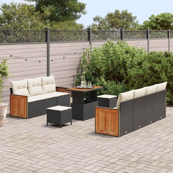 vidaXL Garten-Sofa-Set 10 pcs Schwarz und Creme Poly-Rattan