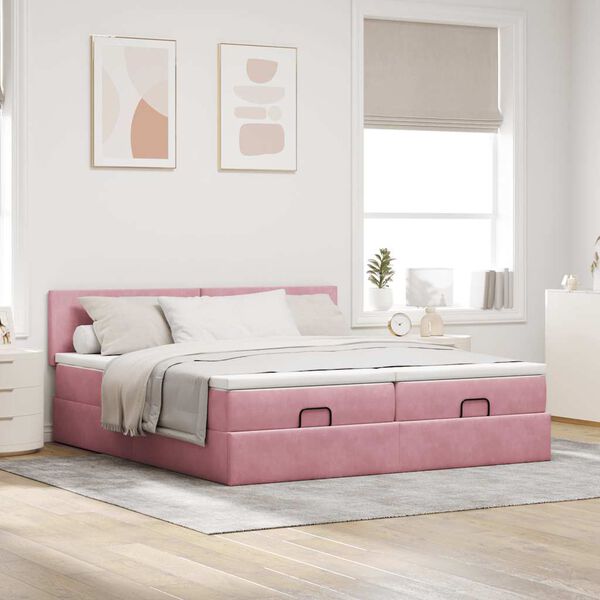 vidaXL Ottoman-Bett mit Matratzen & LEDs Rosa 160x200 cm Samt
