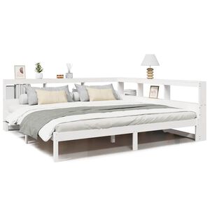 vidaXL Massivholzbett mit Regal ohne Matratze Wei&szlig; 200x200 cm Kiefer