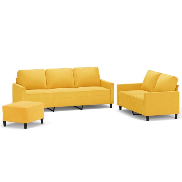 vidaXL 3-tlg. Sofagarnitur mit Kissen Gelb Samt
