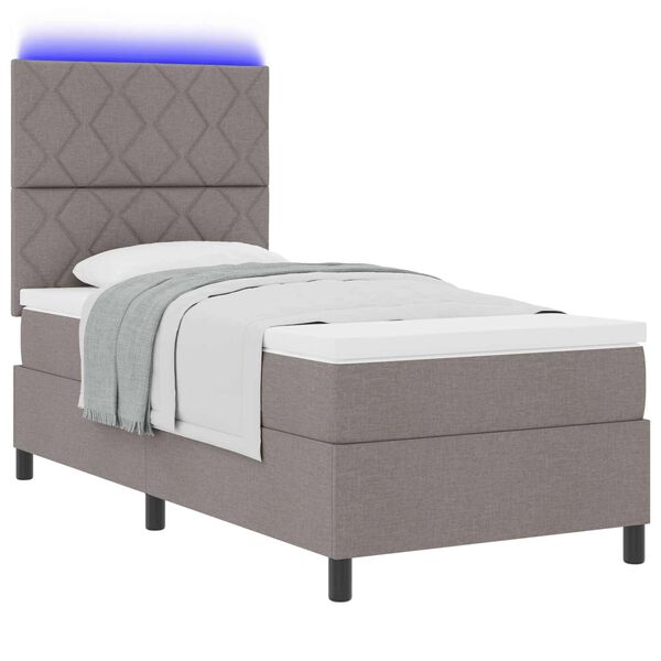 vidaXL Boxspringbett mit Matratze mit LED Taupe 100 x 200 cm Stoff