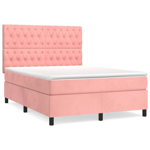 vidaXL Boxspringbett mit Matratze Rosa 140x190 cm Samt