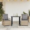 vidaXL 3-tlg. Garten-Essgruppe mit Kissen Beige Poly Rattan