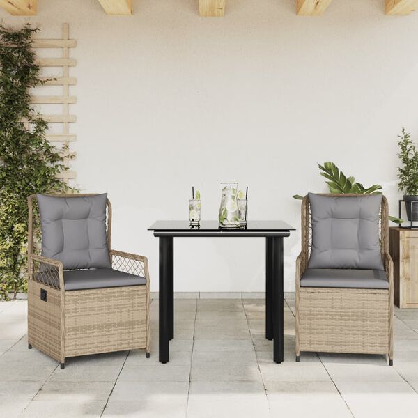 vidaXL 3-tlg. Garten-Essgruppe mit Kissen Beige Poly Rattan