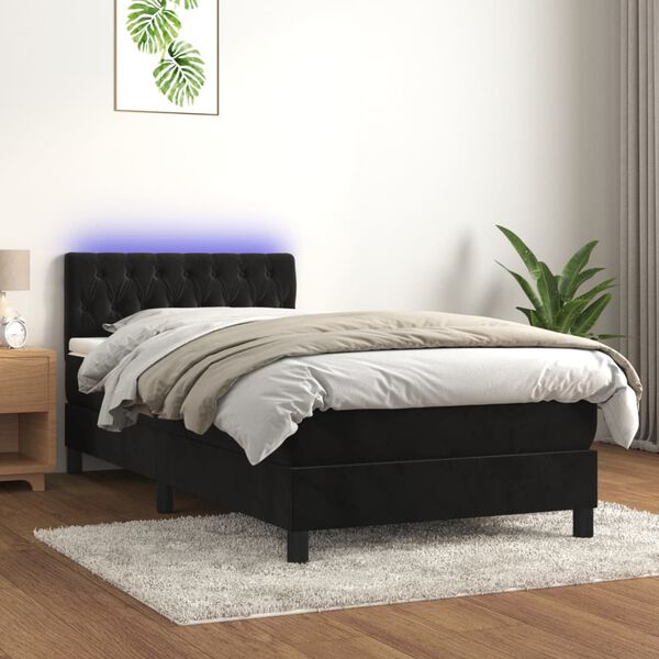 vidaXL Boxspringbett mit Matratze & LED Schwarz 90x200 cm Samt