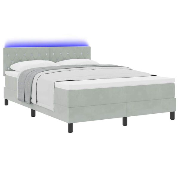 vidaXL LED Boxspringbett mit Matratze Hellgrau 160 x 200 cm Samt