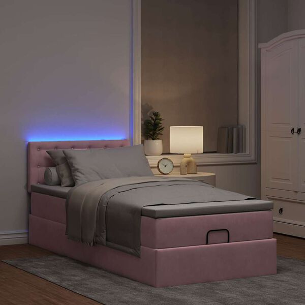 vidaXL Ottoman-Bett mit Matratze & LEDs Rosa 100x200 cm Samt