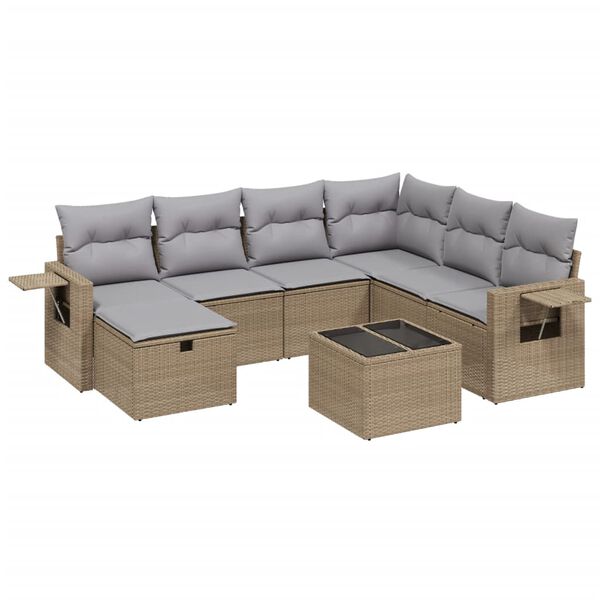 vidaXL 8-tlg. Garten-Sofagarnitur mit Kissen Beige Poly Rattan