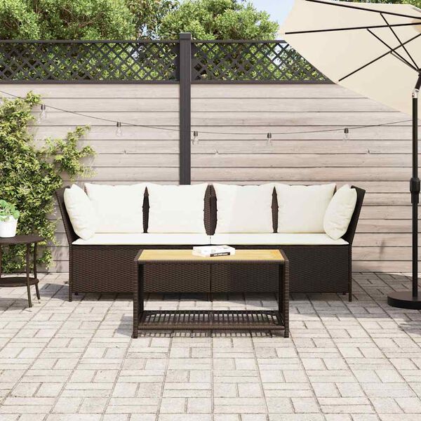 vidaXL Gartensofa mit Kissen Braun Poly Rattan