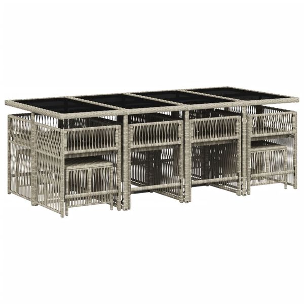 vidaXL 13-tlg. Garten-Essgruppe mit Kissen Hellgrau Poly Rattan