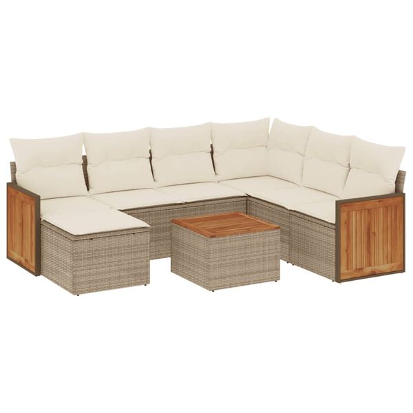 vidaXL 8-tlg. Garten-Sofagarnitur mit Kissen Beige Poly Rattan