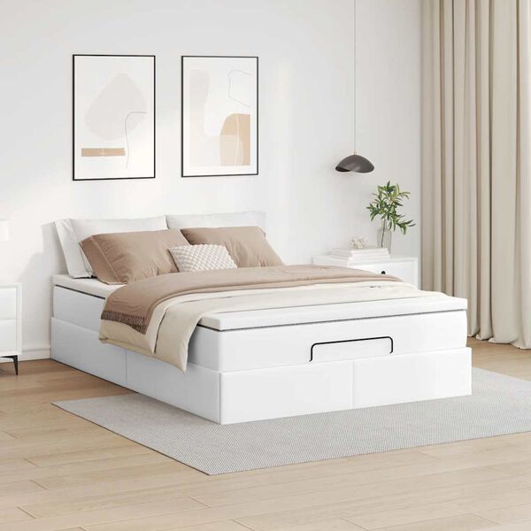 vidaXL Ottoman-Bett mit Matratze Wei&szlig; 140x190 cm Kunstleder