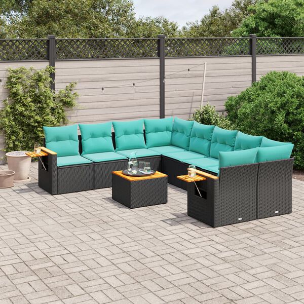 vidaXL 9-tlg. Garten-Sofagarnitur mit Kissen Schwarz Poly Rattan