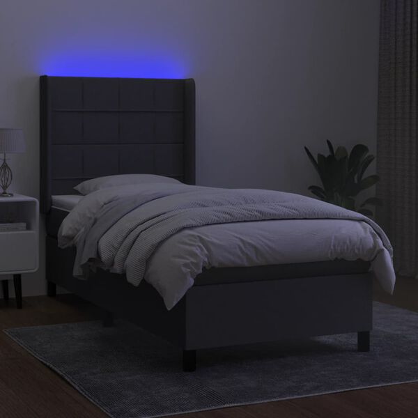 vidaXL Boxspringbett mit Matratze & LED Dunkelgrau 100x200 cm Stoff