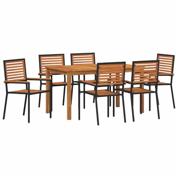 vidaXL Garten Essgruppe 7 pcs Schwarz Massivholz Akazie