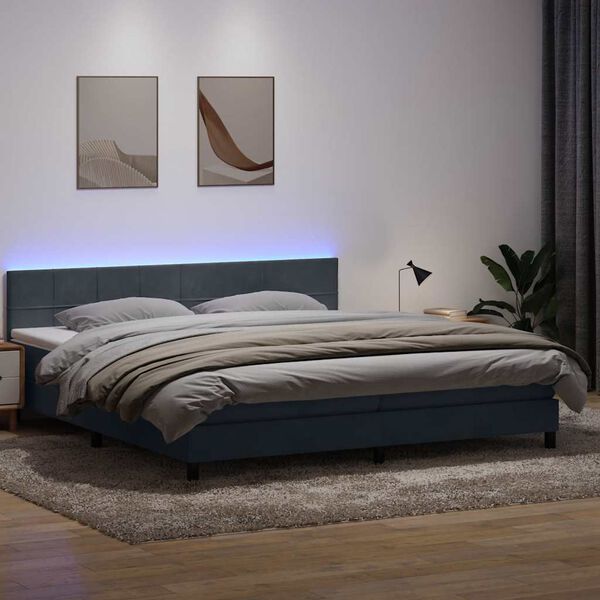 vidaXL Boxspringbett mit Matratze & LED Dunkelgrau 180x210 cm Samt