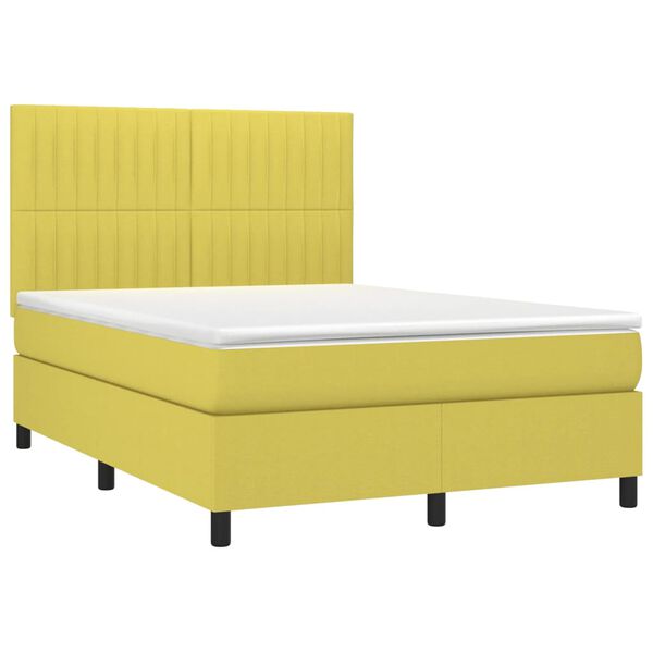 vidaXL Boxspringbett mit Matratze & LED Gr&uuml;n 140x190 cm Stoff