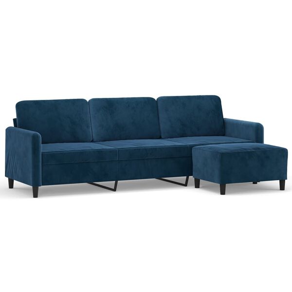 vidaXL 3-Sitzer-Sofa mit Hocker Blau 210 cm Samt