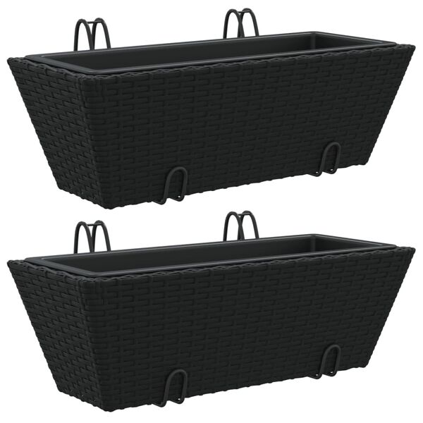 vidaXL Pflanzkasten mit Haken 2 Stk. Schwarz Poly Rattan