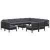 vidaXL 13-tlg. Garten-Lounge-Set mit Kissen Schwarz Massivholz Kiefer