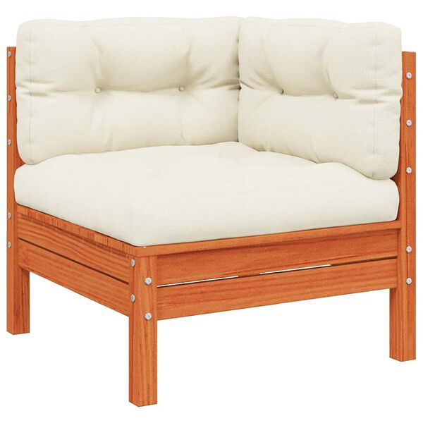 vidaXL Garten-Ecksofa mit Kissen Wachsbraun Massivholz Kiefer