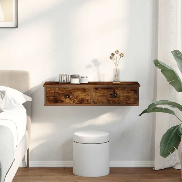 vidaXL Wandregal mit Schubladen R&auml;uchereiche 80x31x17 cm Holzwerkstoff