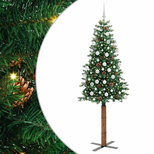 vidaXL Schlanker Weihnachtsbaum mit 300 LEDs mit St&auml;nder Gr&uuml;n 210 cm